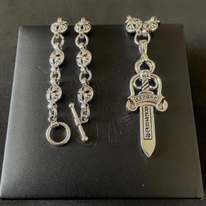 Ch Gothic Style Schwert y2k punk Chrom Silber Halskette Choke Kettenanhänger schwer 20 in a5