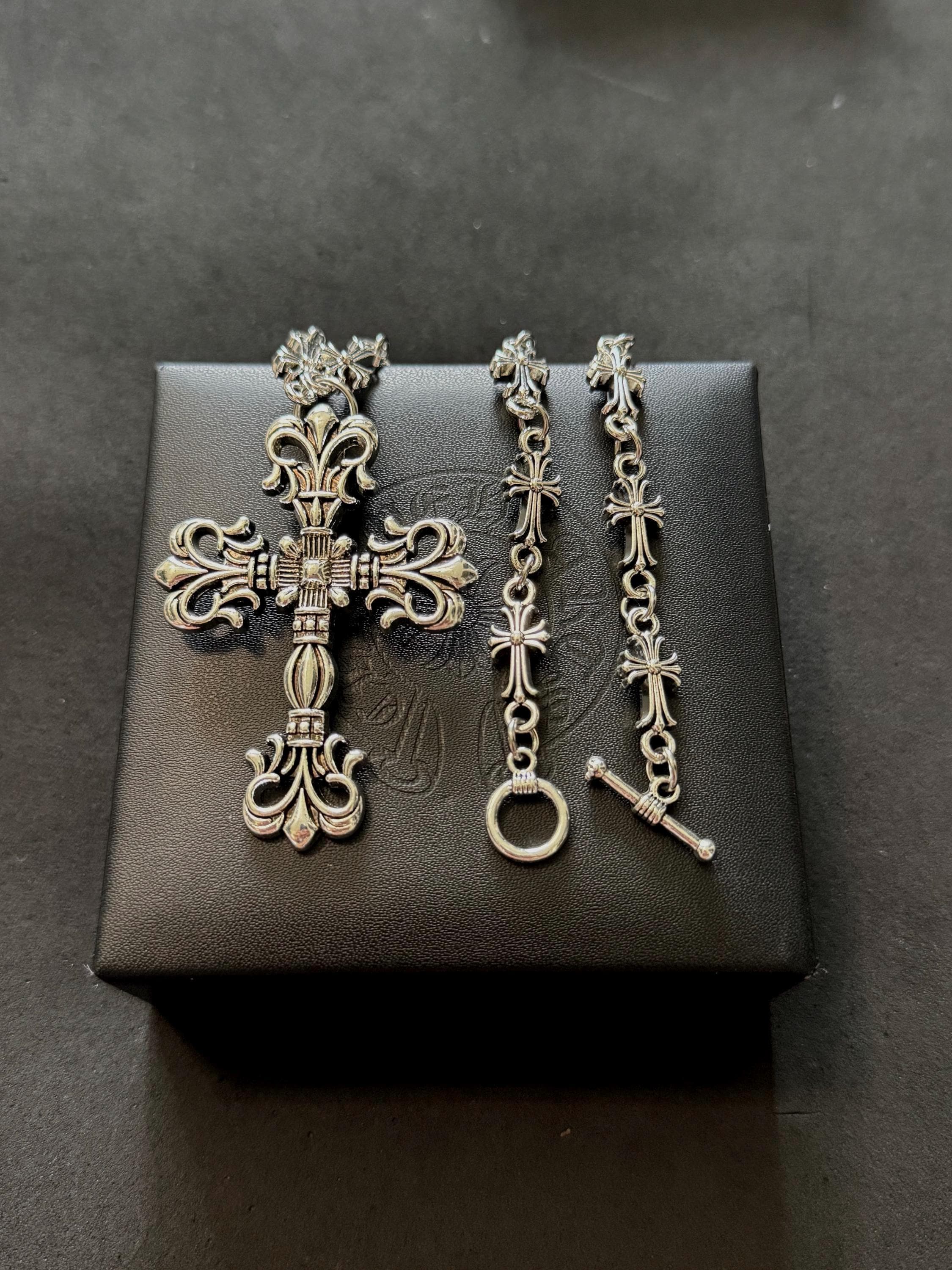 Large Silver Chrome Heart Cross Necklace - Etsy