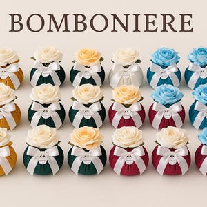 Bomboniere artigianali con fiore e fiocco – Matrimonio, battesimo, comunione – Personalizzabili a scelta