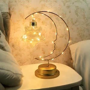 Star Ball Heart Shaped Table Lamp | Gold Table Light | Bedroom Bedside Lighting Decor