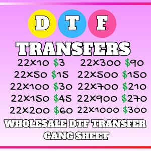 DTF Transfer, Wholesale Transfer, Vibrant Color Heat Press Design, Gang Sheet Print, Wholesale Gang Sheet, Same Day Shipping, 24 Hour TAT