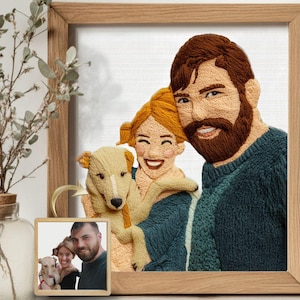 Retrato Bordado Digital Personalizado. Personas y Mascotas. Tu Foto Bordada | Regalo 2º Aniversario  | Incluye Tarjeta Felicitación Gratis