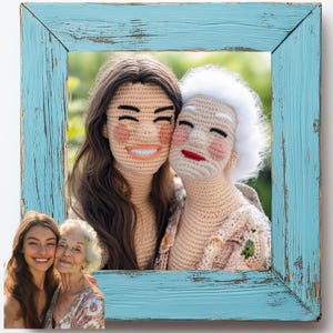 Retrato personalizado estilo Amigurumi – Famílias, amigos e animais de estimação | Amantes de crochê | Presente exclusivo | Cartão de felicitações grátis incluído. Presente de dia das mães