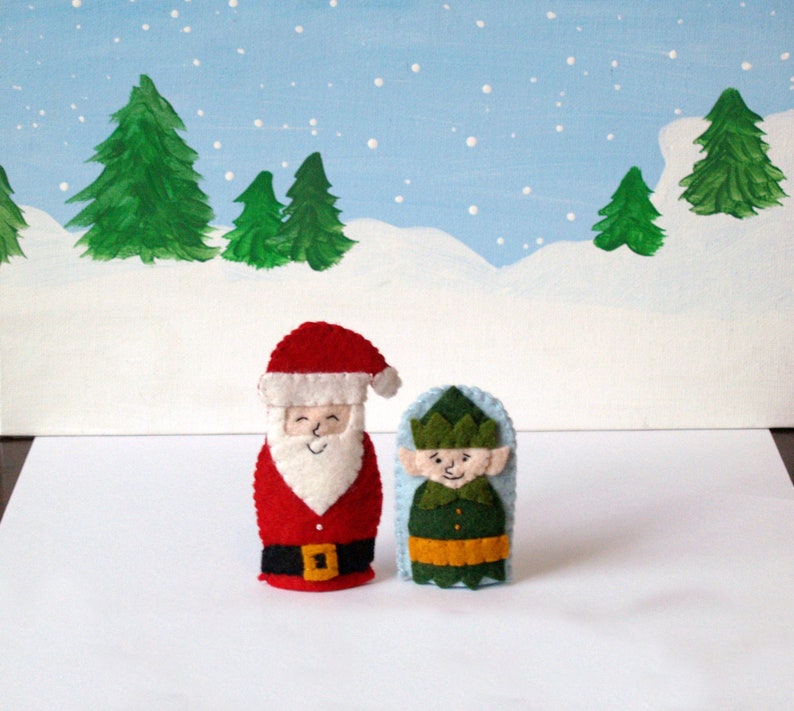 Santa and Helper Elf Finger Puppet Set image 1