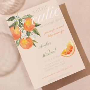 A Little Cutie is on the Way Baby Shower, Editable Gender Neutral Baby Shower, Clementine Invite, Citrus Baby Shower, Instant Download, 002
