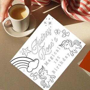 Editable Unicorn Birthday Coloring Sheet: Custom Party Favor (INSTANT DOWNLOAD)