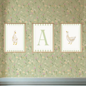 Arte inicial personalizado de ganso verde claro editable, carteles para niña y niño, arte de pared para guardería, juego de 3, descarga digital imprimible, DESCARGA INSTANTÁNEA