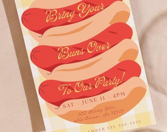BBQ Invitation Template: Funny Hotdog Cookout, Editable Summer Party (INSTANT DOWNLOAD)