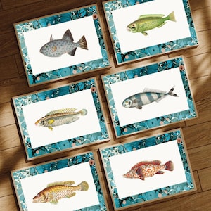 Fische Kunstdrucke Set: Blaue Marmor Mattierung, Grandmillennial Dekor (Digitaler Download)