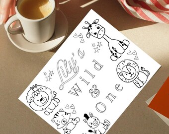 Safari Wild One Coloring Sheet: Jungle 1st Birthday Activity (Digital Download)