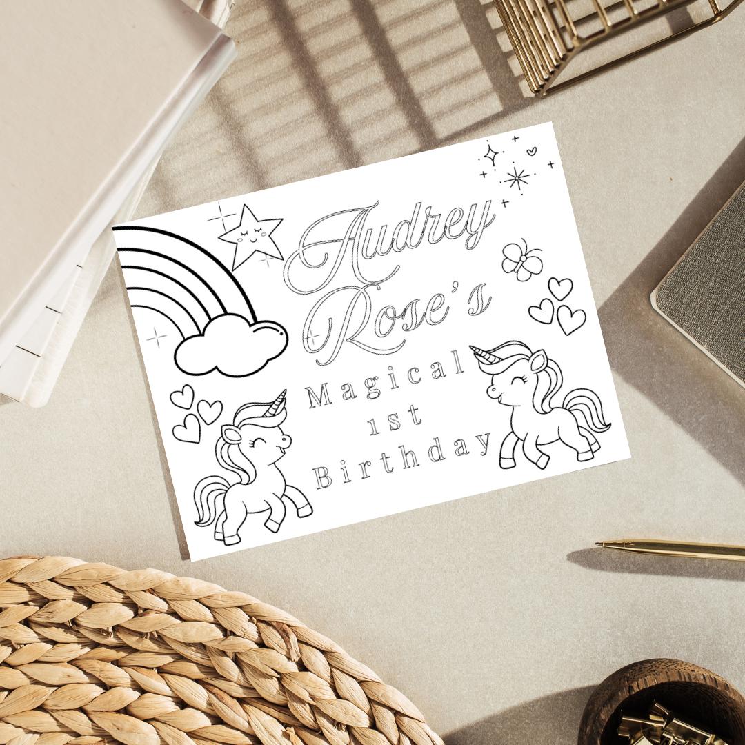Editable Unicorn Birthday Coloring Sheet: Custom Party Favor (INSTANT ...