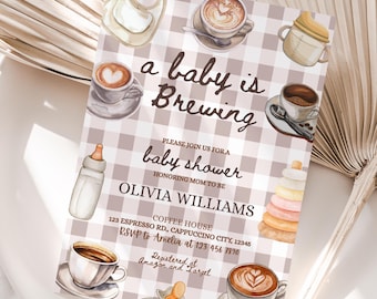 A Baby Is Brewing Baby Shower Invitation, Editable Coffee Bean Invite, Cafe Theme Party