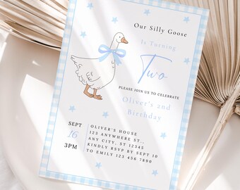Little Goose 2nd Birthday Boy Invitation, Silly Goose Boy 2nd Birthday Invitation, Our Silly Goose Birthday Boy Invite Template