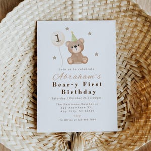 Editable Bear Birthday Invitation Any Age, Beary First Birthday, Teddy 1st Birthday, Teddy Bear Invite Template image 7