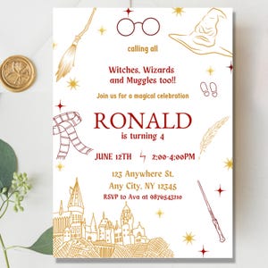 Editable Wizard Birthday Party Invitation, Magical Birthday Party Wizard Invite, Wizard and Witches  Wizardry Birthday Invitation Template