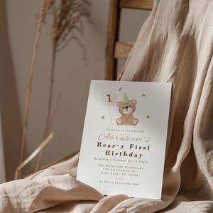 Editable Bear Birthday Invitation Any Age, Beary First Birthday, Teddy 1st Birthday, Teddy Bear Invite Template image 5