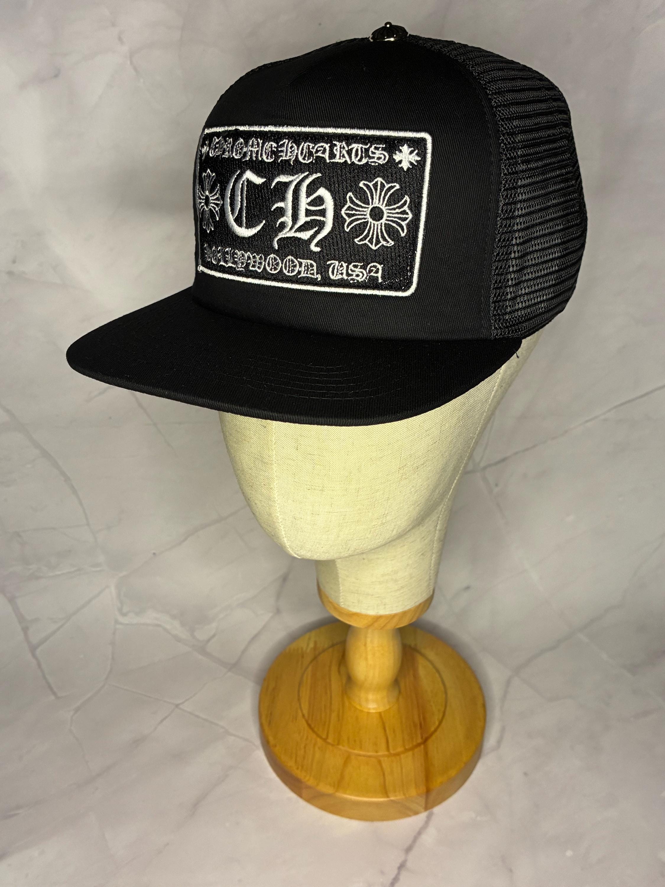 Chrome Hearts Black Trucker Hat White Embroidered Logo BaseballCap Women and men Chrome Hearts CH Hollywood Usa Black Trucker Cap | 1383  main image 3