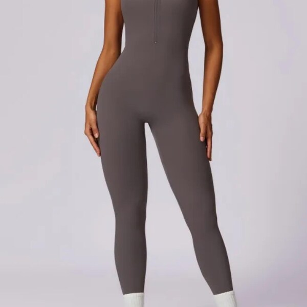 One Piece Athleisure Jumpsuit Long Sleeve Zipper Full Bodysuit