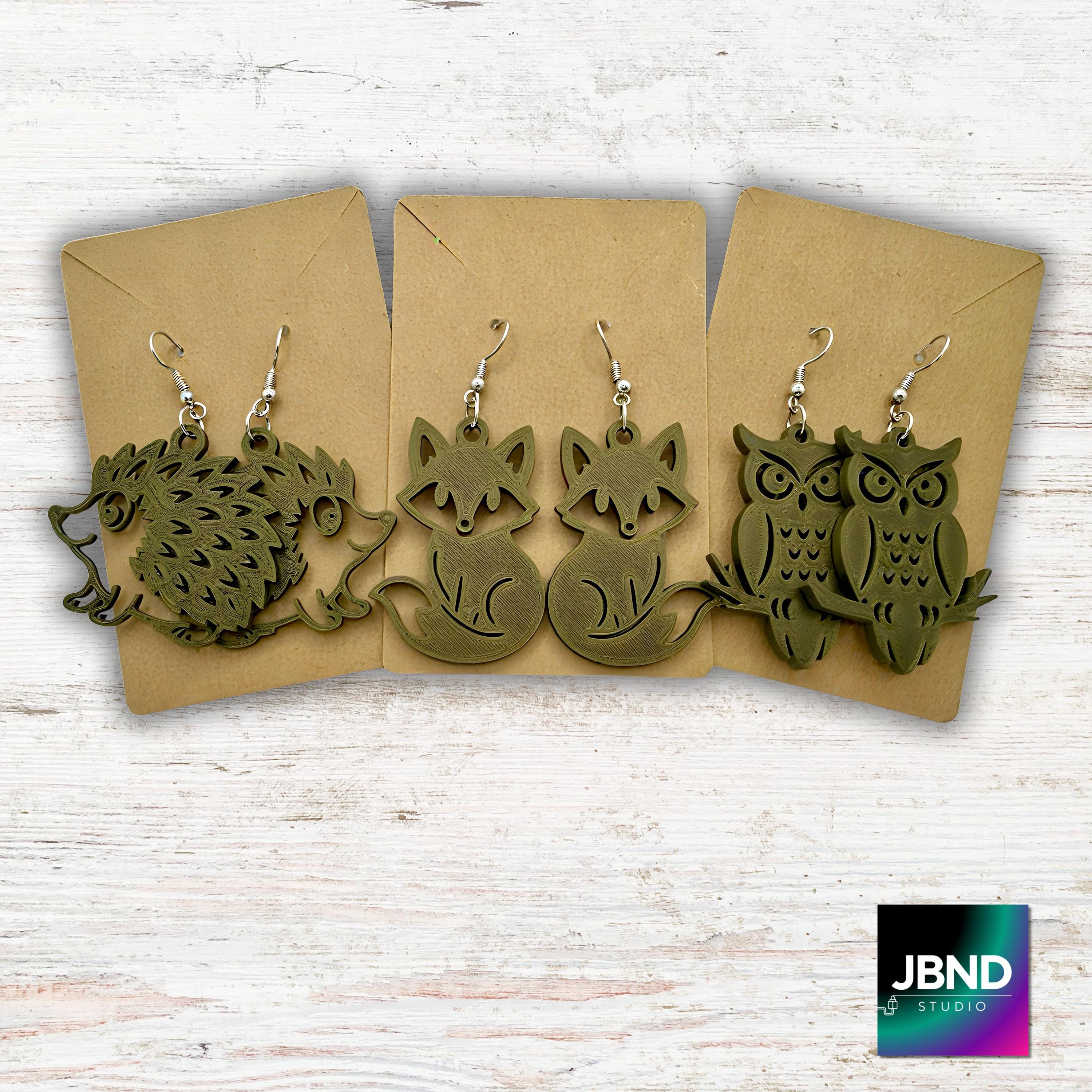 Forest Friends Earrings Set of 3 – Owl, Fox & Hedgehog, Woodland Animal Jewelry
