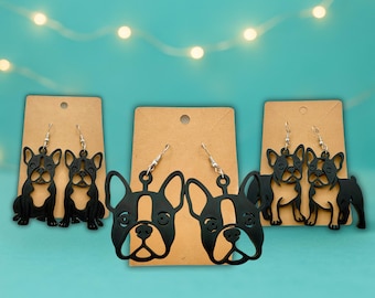 Oorbellenset met Franse bulldog-silhouet - Set van 3 oorbellen in de vorm van een Franse bulldog, 3D-geprint sieraad voor hondenliefhebbers.