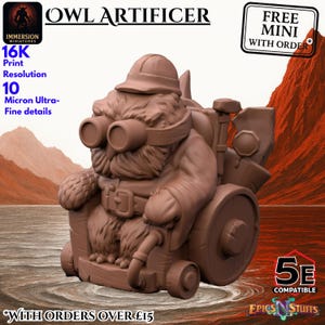 Kenku Aarakokra Artificer Miniature Owl - Fantasy Tabletop RPG Dungeons and Dragons Player Character- D&D Pathfinder - 28mm Scale 32mm 100mm