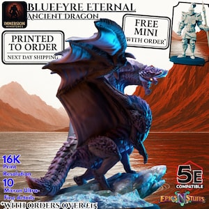 Bluefyre Eternal Ancient Dragon Miniatures: Figuras de resina sem pintura de RPG de fantasia de 28-32 mm para D&D, Pathfinder e jogos de mesa