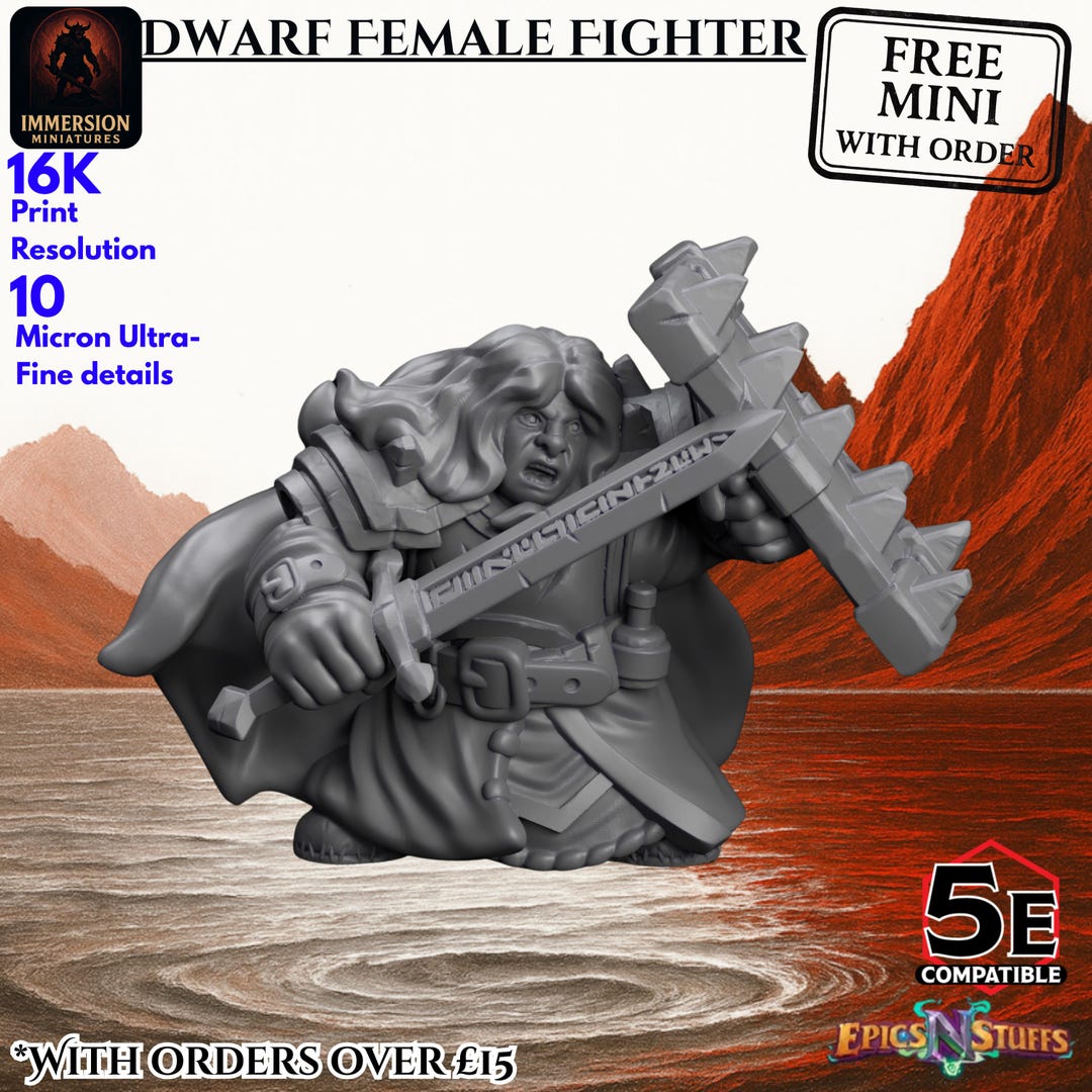 Female Dwarf Fighter Miniature - Fantasy Tabletop RPG Player Character ...