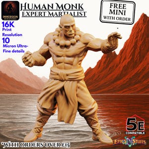 Mönch - 28 mm Fantasy Tabletop Miniatur - Fernöstlicher Tempelwächter - Dungeons and Dragons DND Mini