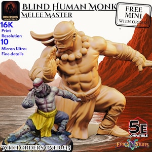 Blinder Mönch - 28 mm Fantasy Tabletop Miniatur - Mit verbundenen Augen / Blindsight Kampfkünstler Figur - Dungeons and Dragons D&D Mini 32 mm-150 mm