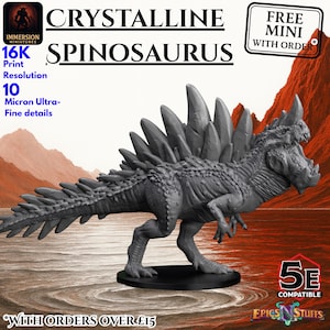 Crystalline Spinosaurus Dinosaur Miniature - Fantasy Tabletop RPG - D&D Pathfinder - 28mm Dragon - Huge Monster - Dungeons and Dragons Beast