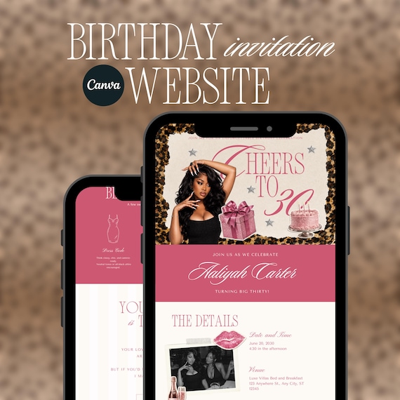 Editable Canva Birthday Website Invitation, Digital Download, Milestone Digital Invite, Editable Canva Site Ecard Digital Invitation RSVP