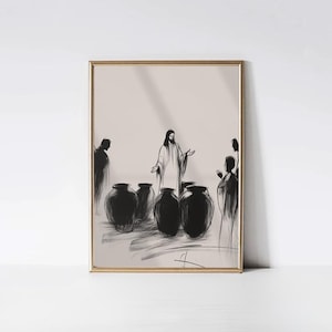 The Wedding at Cana, John 2:1-11, Water Into Wine, Christian Print, Digital Print, Jesus Art, Biblical Poster Wall Art, Bible Scripture,