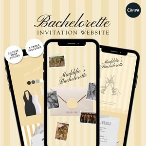 Bachelorette Invitation Website Template | Yellow Editable Canva Bach Weekend Invite