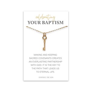Cadeau de baptême LDS pour elle, convertir en cadeau de baptême, célébrer votre carte de baptême avec un collier clé délicat, chemin de l'alliance, clé de la vie éternelle