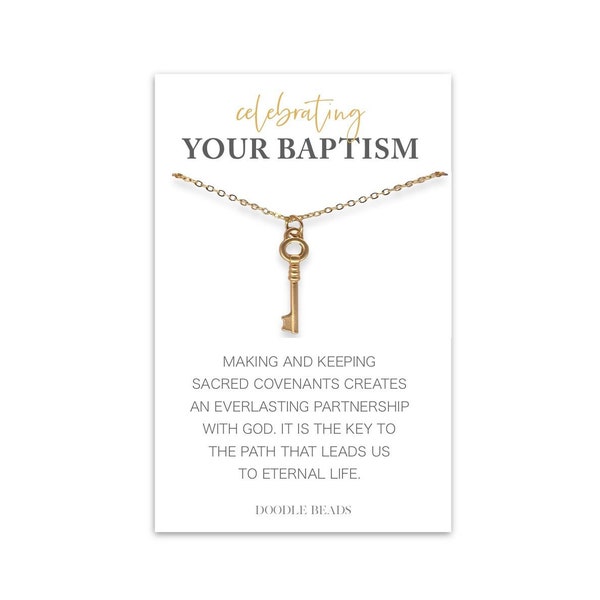 LDS Baptism Gift for Her, Convert Baptism Gift, Celebrating your Baptism Card with Dainty Key Necklace, Covenant Path, Key to Eternal Life