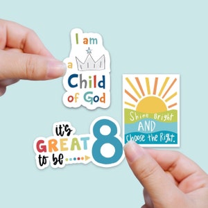 LDS-doopcadeau voor jongens, primair feestvarken, stickerpakket, Great to be 8, Shine Bright, CTR, kind van God, sticker waterfles, bundel