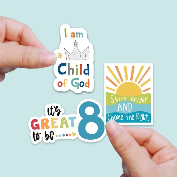 LDS Baptism Gift for Boys, Primary Birthday Boy, Sticker Pack, Great to be 8, Shine Bright, CTR, Child of God, Water Bottle Sticker, Bundle