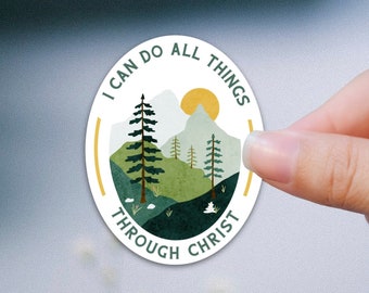 LDS Youth Theme 2023 Stickers, I Can Do All Things Through Christ Mountain Scene Sticker Decal waterproof, Inspirational Bible Verse Sticker