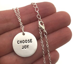 Silver Choose Joy Necklace, Choose Joy Pendant with joy quote message card Gift for her, inspiring uplifting jewelry, happy gifts