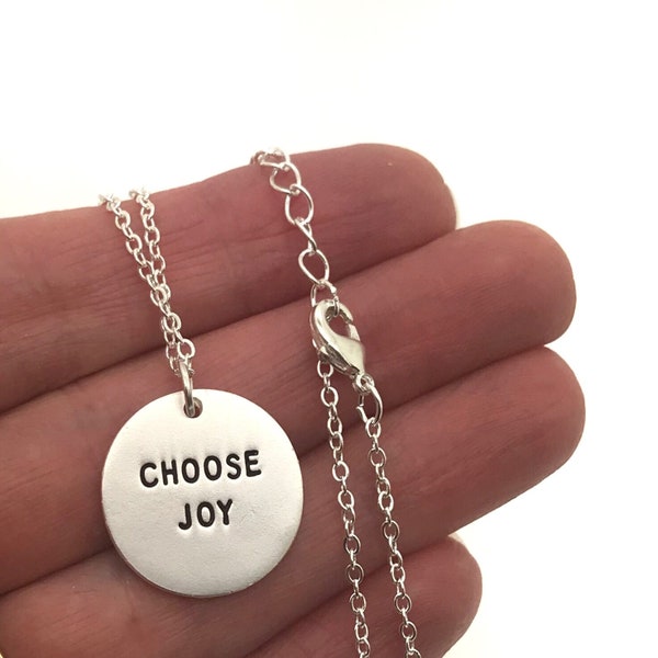 Collier Choose Joy en argent, pendentif Choose Joy avec carte de message citation de joie, cadeau pour elle, bijoux inspirants, cadeaux heureux