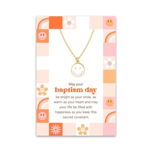LDS Taufe glückliches Gesicht Charme Halskette Geschenk für Mädchen, Weiß Smiley Gesicht Anhänger, niedlich Taufe Bund Nachricht Karte, Schmuck zur Taufe