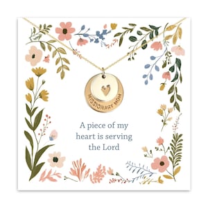 Missionary Mom Halskette, Missionary Mom Schmuck & Karte, Ein Stück meines Herzens dient dem Herrn, Missionary Mom gestempelt Scheibe ausgeschnitten Herz