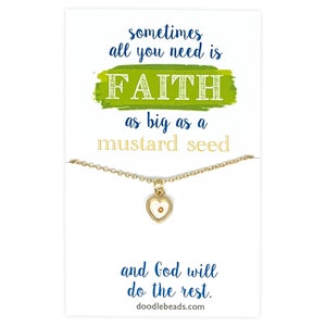 Real Mustard Seed Necklace – Faith Gift for Women – Heart Charm with Scripture Card – Christian Encouragement, Infertility, or Hope Jewelry