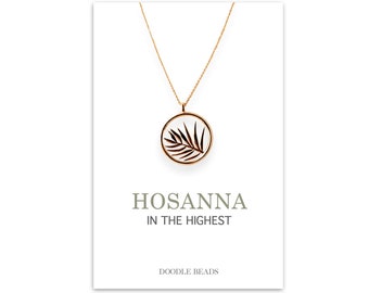 HoSanna In the Highest, Gold Palm Leaf Pendant Necklace, Palm Sunday, Easter Gifts Jewelry for Women, Bible Verse Religious Faith Necklace