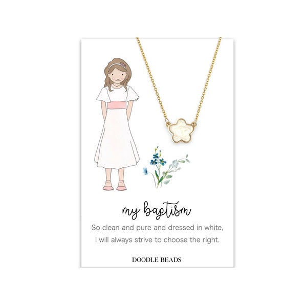 LDS Baptism Gift for Girls, Baptism Jewelry Necklace, Flower Necklace with Card quote, primary birthday gift, Primary baptismal preview gift