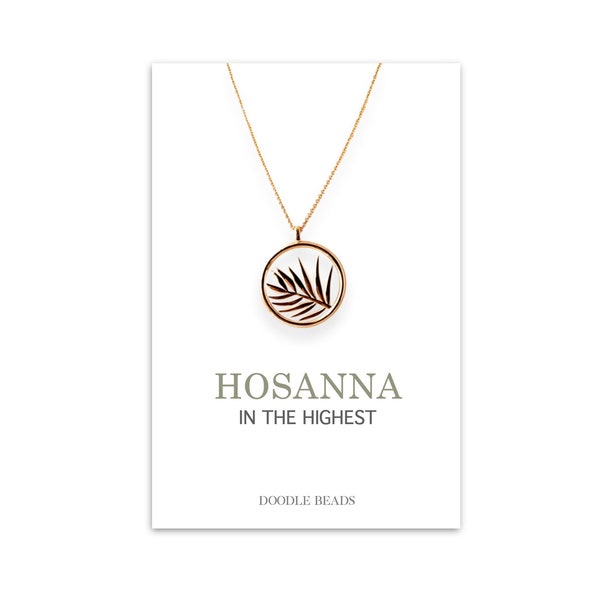 HoSanna In the Highest, Gold Palm Leaf Pendant Necklace, Palm Sunday, Easter Gifts Jewelry for Women, Bible Verse Religious Faith Necklace