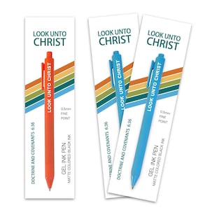 Canetas temáticas para jovens SUD 2025 Look Unto Christ | Presentes para moças e rapazes, aniversário da Primária, presente missionário | Caneta de tinta gel preta D&C 6:36