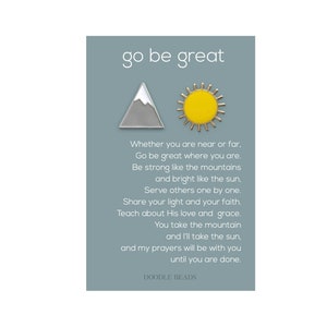 Missionary Farewell, LDS Missionary Gift, Go Be Great, Sun & Mountain-speldset en kaart, hard geëmailleerde reversspeld, badge, voor rugzak of jas