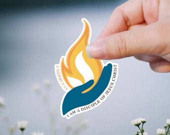 I am a Disciple of Jesus Christ Sticker, Hand holding Flame 2024 Youth Theme Logo, Waterproof Water Bottle Decal, LDS YW & YM gifts, Bulk