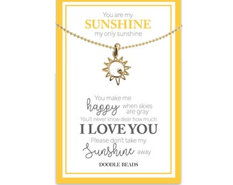 Gold Sun Necklace with card quote You are my sunshine, Happy Sunshine Gift necklace, I love you message, Daughter Gift, Girlfriend Gift